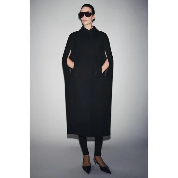 ZARA ZW COLLECTION LIMITED EDITION WOOL BLEND CAPE COAT - Picture 2 of 10